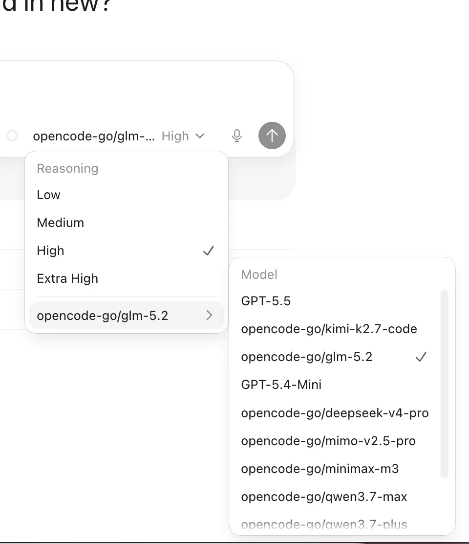 Codex App model picker with reasoning effort levels